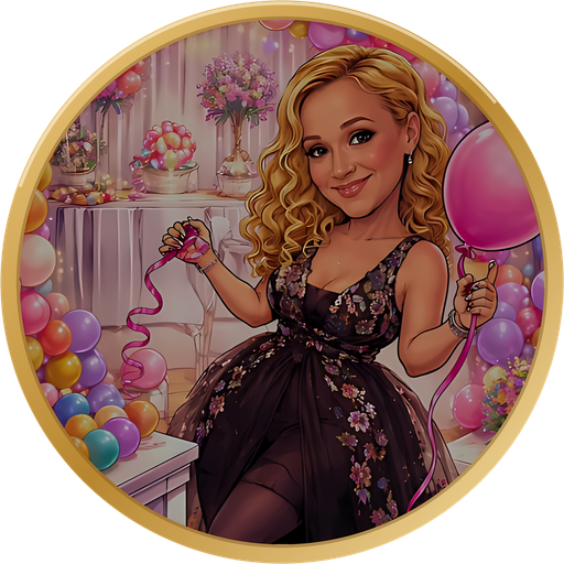 Illustrated portrait of Renata Bodner holding a pink balloon